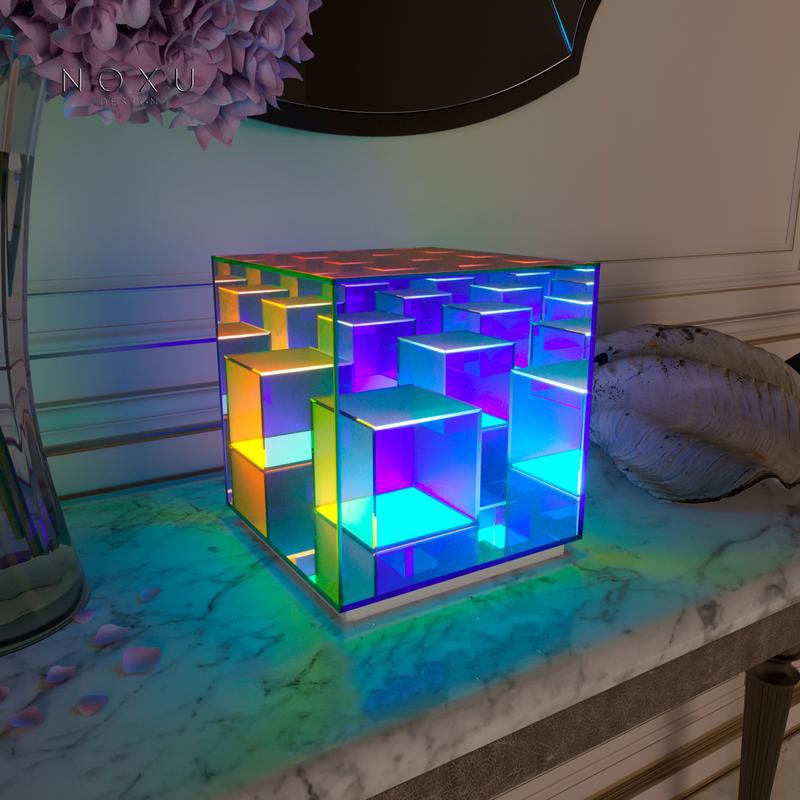 Seven-color 3D Cube/Pyramid LED night light USB